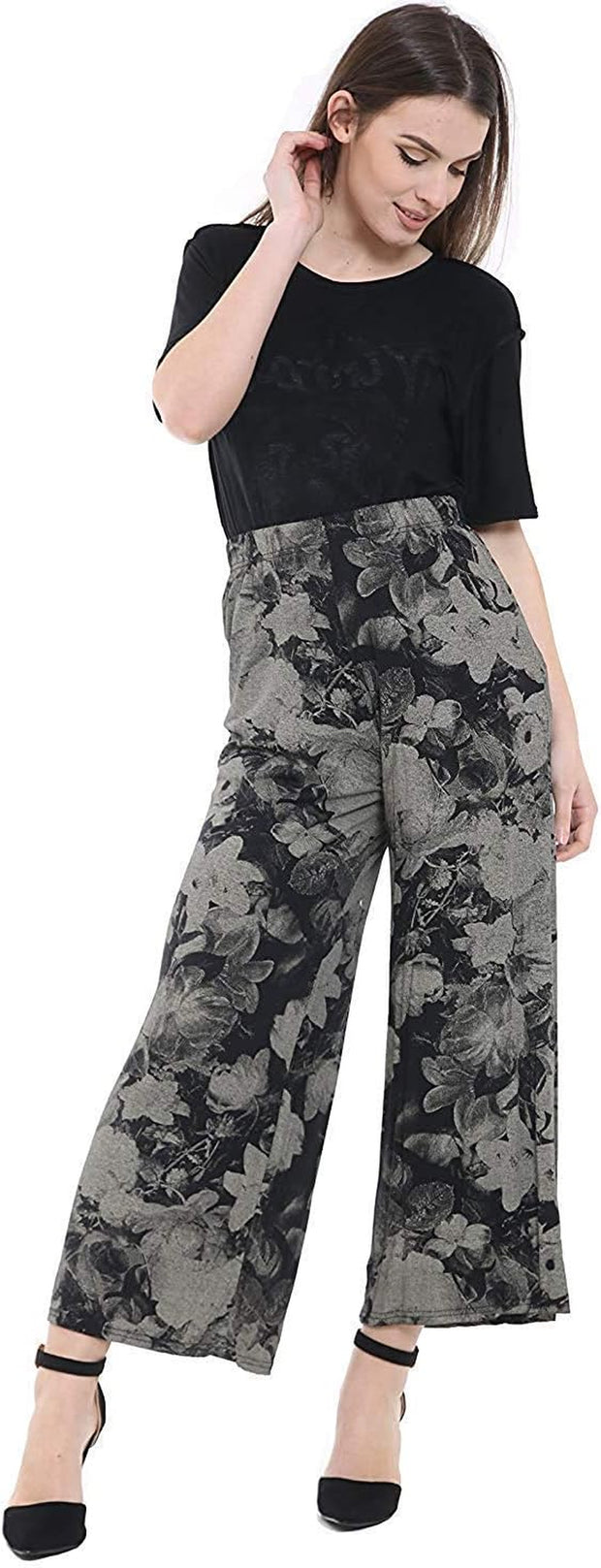 plus Size Womens Plain Palazzo Wide Leg Flared Ladies Trousers Pant