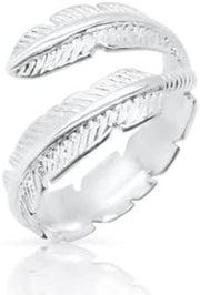 Solid 925 Sterling Silver Angel Wing Feather Adjustable Ring Size L-R Gift Boxed