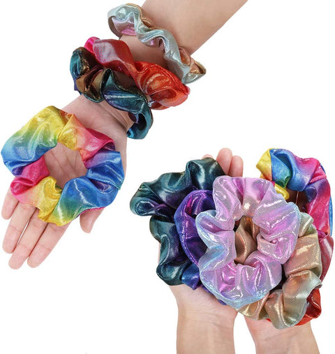 Shiny Metallic Scrunchies for Girls, 12 Pieces Hair Scrunchies for Women Elastics Ponytail Holder Hair Bands Teenage Girls Hair Accessories Gift