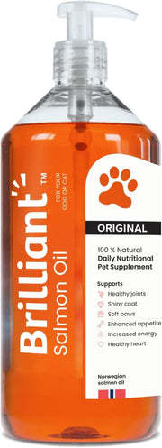 Brilliant Salmon Oil for Dogs, Cats, Puppy, Horse, Ferret & Pets - Pure Omega 3, 6 & 9 Fish Oil Food Supplement | Treats Itchy Skin, Joint Care, Heart Health & Natural Coat  (2X300Ml)