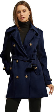 Women'S Double Breasted Warm Coat Elegent Warm Trench Coat Mid-Length Trench Coat Blend Pea Coat Style Breasted Warm Coat