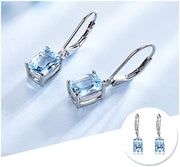 Genuine 925 Sterling Silver Sky Blue Topaz Drop Earrings Elegant Gemstone Wedding Engagement Jewelry for Women Gifts