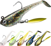 Soft Fishing Lures for Bass Pike Trout Perch, Pre-Rigged Jigs Head Sea Fishing Lures with Ultra-Sharp BKK/VMC Hooks, Plastic Artificial Swimbaits, Fishing Tackle for Saltwater & Freshwater