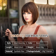 Brown Bob Wig with Bangs Short Wigs Synthetic Hair Short Brown Wigs Hair Bangs Wig Human Hair Wig Short Short Straight Short Bob Wig Bob Hair Wig Daily Party Cosplay Costume for Daily Party Halloween