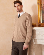 Men'S Wool Blend Knitted Jumpers Relaxed Fit V Neck Long Sleeve Pullover Sweater