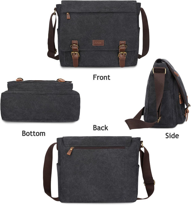 Men'S Messenger Bag Crossbody Shoulder 15.6 Inch Laptop Vintage Canvas Briefcase Satchel for Work School Traveling Daily Use Multiple Pocket