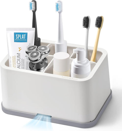 Toothbrush Holder,Bathroom Organizer Countertop, 5 Compartments Multifunctional Storage for Cosmetic, Makeup, Office Stationery Pencil,Toothpaste, Toothbrush for Home, Office