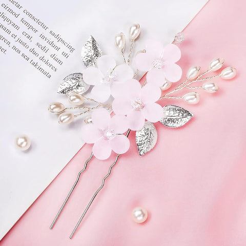 5 Pcs Bridal Hairpins, Pearl Rhinestone, Flower Hair Clips, Silver Jewelry Wedding Headpiece Hair Accessories for the Bride and Bridesmaid