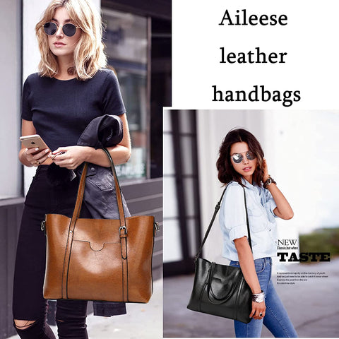 Womens Handbags Soft Leather Large Capacity Retro Vintage Top-Handle Casual Pocket Tote Shoulder Cross-Body Bags Brown