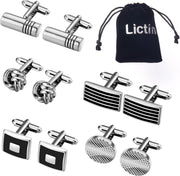 Men'S Cufflinks Cuff Links for Men, 5 Pairs Stainless Steel Classic Tone Cufflinks Black Striped Cuff Links Shirt Suit Cufflinks