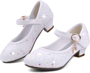 Girl Sandals Glitter Princess Shoes Sequin Party Shoes Bling Bowknot High Heels Wedding Birthday Dress Shoes Comfort Bright Diamond Cosplay Dance Shoes for Little Girls Pink Silver Blue Purple White