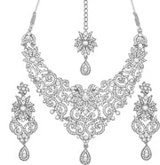 Indian Bollywood Traditional Royal Look Attractive Filigree Carving Rhinestone Grand Bridal Designer Jewelry Necklace Set for Women