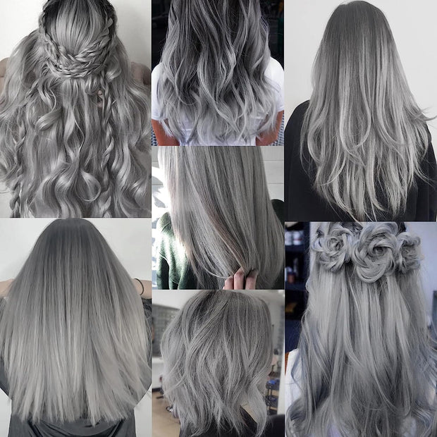 Grey Hair Extensions Clip in for Girls 22 Inch Colorful Straight Hair Extensions for Party Highlights Colored Hair Accessories Hair Pieces for Women（10 PCS Grey）