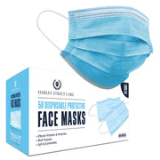 Harley Street Care Disposable Blue Face Masks Protective 3 Ply Breathable Triple Layer Mouth Cover with Elastic Earloops (Pack of 100)