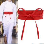 Fashion Women Faux Leather Bow Tie Waistband Elastic Stretch Waist Strap Cummerbund Waist Band Belt for Dress