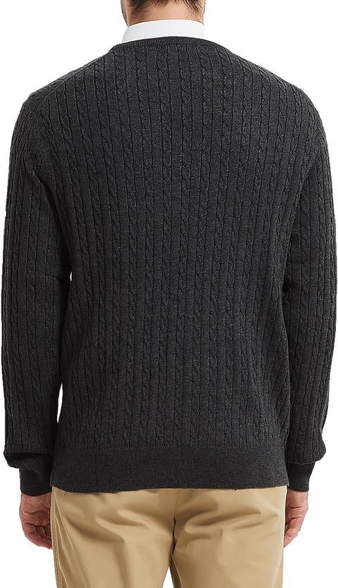 Men'S Wool Blend Jumper Sweater Crewneck Cable-Knit Pullover Sweater