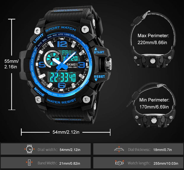 Mens Wrist Watch, 5 ATM Waterproof Digital Military Watches with Countdown/Timer/Alarm for Men, Shock Resistant LED Analogue Running Man Sports Wrist Watch - Blue