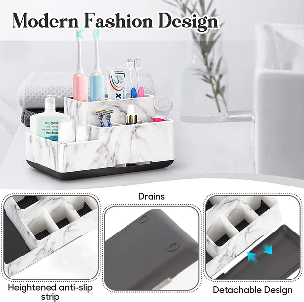 Toothbrush Holder,Bathroom Organizer Countertop, 5 Compartments Multifunctional Storage for Cosmetic, Makeup, Office Stationery Pencil,Toothpaste, Toothbrush for Home, Office