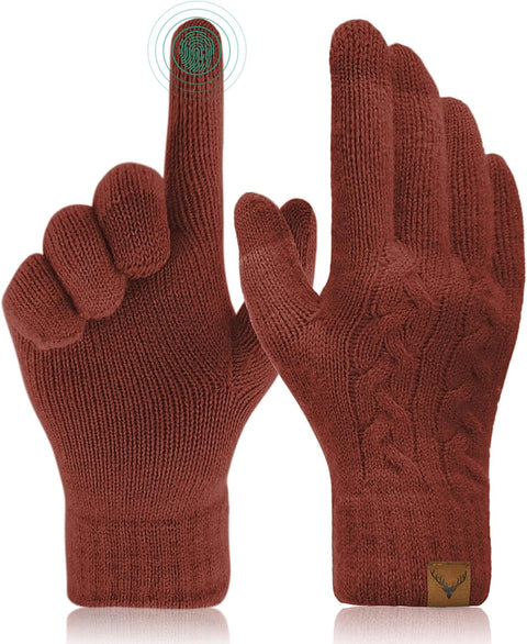 Winter Touch Screen Gloves - Thermal Gloves Womens Ladies Thickened Knitted Gloves Mittens Soft Warm Gloves for Women Girls Smartphone Texting Ski Cycling Running Gifts UK