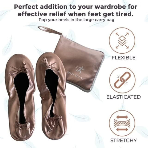 Foldable Ballet Pumps Shoes for Women with Matching Tote Carry Bag