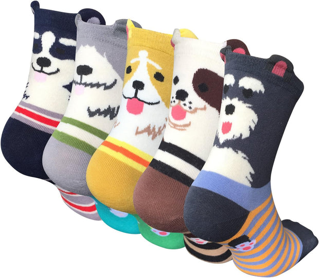 5 Pairs Women Socks Funny Cute Animal Ladies Socks Cat Dog Socks Gifts for Women, One Size