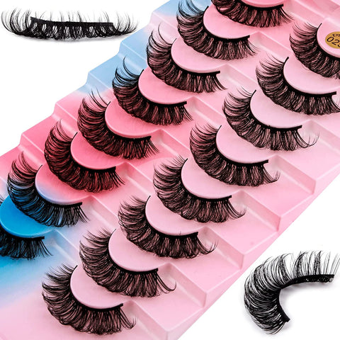 False Eyelashes Mink Lashes, 8 Pairs Dramatic D-Curly Natural Fluffy Fake Lashes (025)