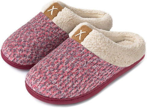 Ladies' Cozy Memory Foam Slippers Fuzzy Wool-Like Plush Fleece Lined House Shoes W/Indoor, Outdoor Anti-Skid Rubber Sole