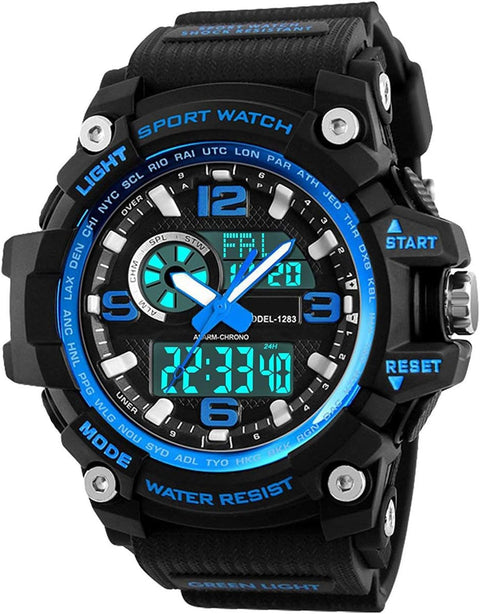 Mens Wrist Watch, 5 ATM Waterproof Digital Military Watches with Countdown/Timer/Alarm for Men, Shock Resistant LED Analogue Running Man Sports Wrist Watch - Blue