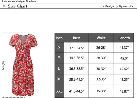 Women'S Summer Dress Short Sleeve V-Neck Sundress Floral Wrap Waist Casual Dress with Pockets