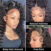 13X4 HD Lace Front Wigs Human Hair,Water Wave Curly Human Hair Wig for Black Women,180 Density Glueless Transparent Lace Frontal Wig Human Hair Pre Plucked,Brazilian Real Virgin Human Hair 16 Inch