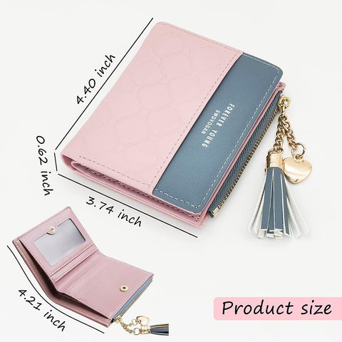 Leather Wallet, PU Small Purses for Women, Bifold Card Holder Small Purse with Zipper Coin Pocket, Multicard Women'S Wallets Coin Purse for Cash, Cion, Card, Bill (Pink)