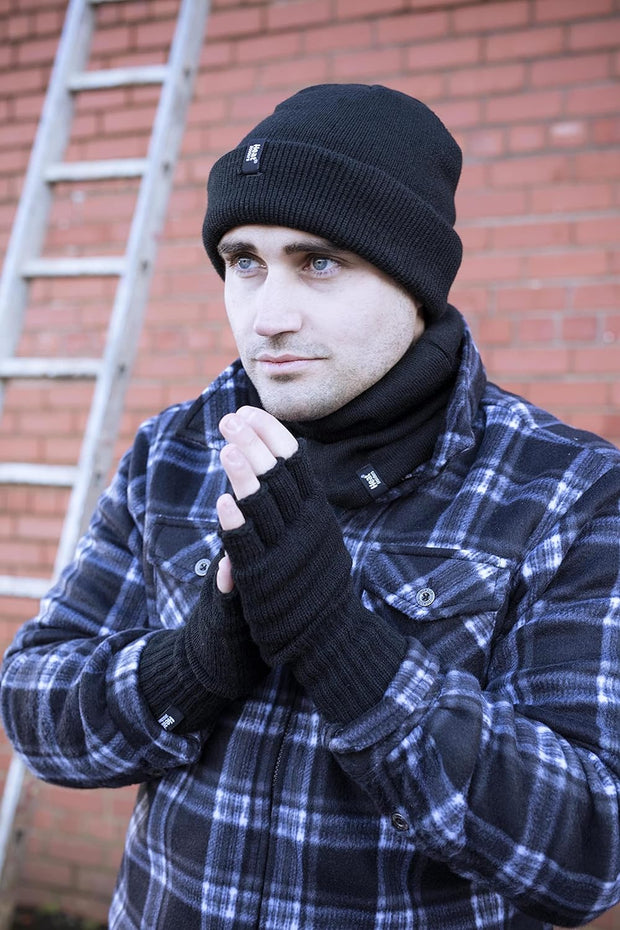 - Mens Winter Warm 2.3 TOG Fleece Lined Insulated Knit Thermal Fingerless Gloves