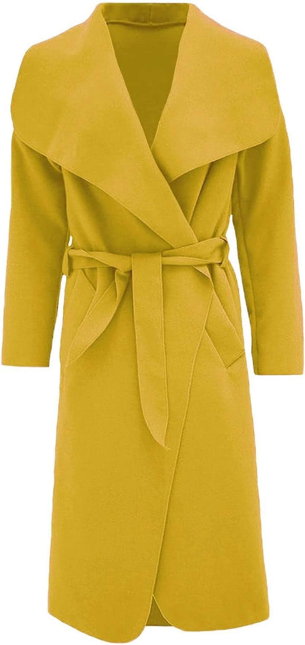 Womens Coats Italian Long Duster Waterfall Trench Coats for Women Belted Jacket Women Winter Cardigan