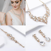 Bridal Wedding Jewellery Set for Women Crystal Teardrop Cluster Statement Necklace Earrings and Bracelet Set Gifts Wedding Engagement Bridesmaid Costume Dress Prom Jewellery Sets