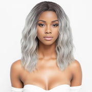 Wavy Bob Wig Natural Wig Lowlight Synthetic Hair Shoulder Length Short Curly Middle Part Lace Front Wigs for Women