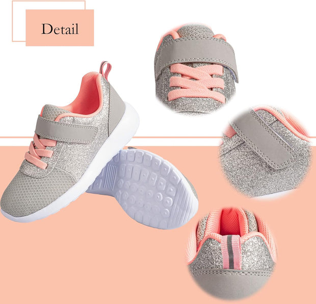 Girls Trainers Kids Athletic Shoes Toddlers Glitter Casual Lightweight Sneakers Sports Shoes Breathable Tennis Road Trail Running Shoes