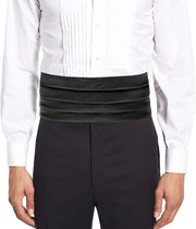 Made in Italy Men'S Black Leather Cummerbund Tuxedo Belt,