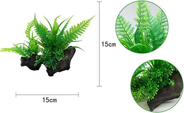 2 Pcs Aquarium Fish Tank Plants, Artificial Plastic Aquatic Plants with Rockery Base, Aquarium Decoration Accessories Aquarium Simulation Hydroponic Plants for Fish Tank for All Fish & Pets