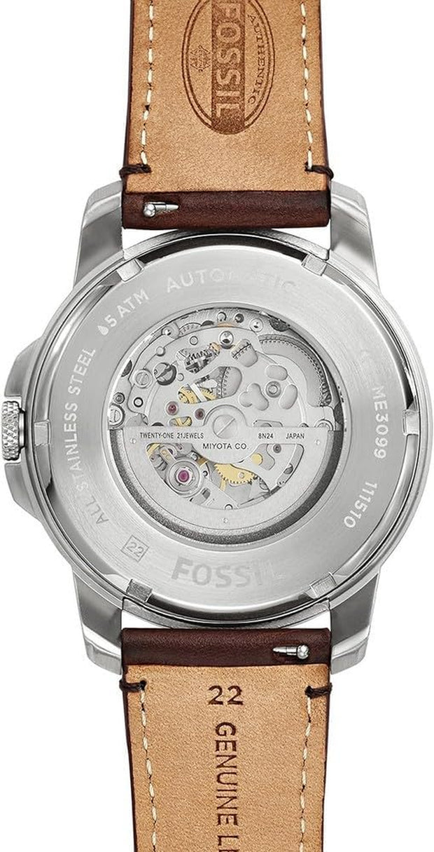 Watch for Men Grant, Mechanical Automatic Movement, 45 Mm Silver Stainless Steel Case with a Leather Strap, ME3099