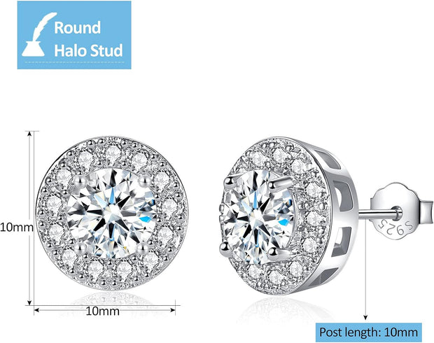 Silver Stud Earrings for Women Girls, round Faux Diamond Halo Earrings | Rectangle Teardrop Cubic Zirconia Stud Earrings Set - Dainty Bridal Earrings Jewelry for Brides Bridesmaids Wedding