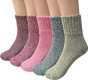 Thermal Winter Women Socks 5 Pairs Wool Warm Knitting Ladies Socks Vintage Style Soft Cotton Thick Woman Bed Sock Multicoloured for Home Office School Hiking, Ideal Christmas Gifts for Women