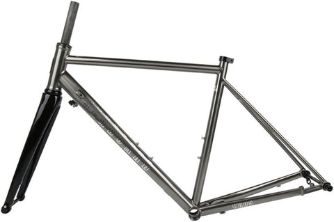 Disc Brake Road Bike Frameset 700C Cr-Mo Steel Frame Thru Axle 100/142Mm 28C Fat Tires Bicycle Frame 44/47/50/53/56CM (Color : Titanium, Size : 44Cm)