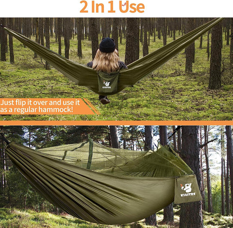 Camping Hammock with Mosquito Net - 210T Quick-Drying Parachute Nylon Lightweight Portable Travel Hammock for Outdoor, Backpacking, Camping, Hiking and Beach Adventure