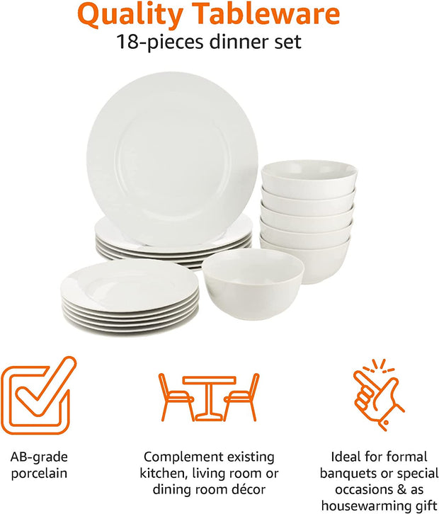 18-Piece Dinnerware Set, Service for 6, White