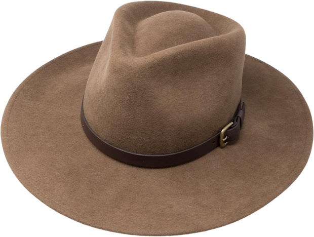 Premium Lewis - Wide Brim Fedora Hat - 100% Wool Felt - Water Resistant - Leather Band