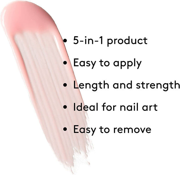 5 in 1 Builder Base Strengthening Gel 15Ml, UV/LED Nail Polish Coat for Hard Strong Nails Tips & Extensions, for Nail Art Decoration, Decals & Jewels, Professional Manicure Repair (Light Pink)