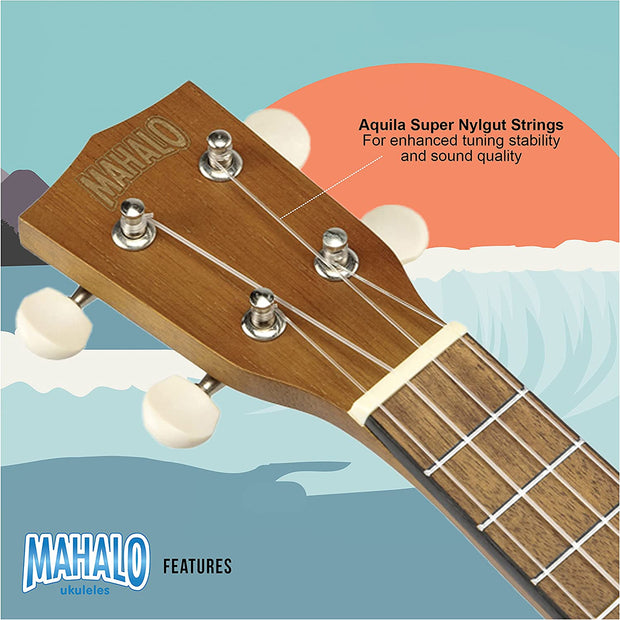 Kahiko Soprano Ukulele for Beginners, Quality Musical String Instrument with Geared Machine Head & Ukulele Case, Small Guitar Ukulele for Kids & Adults, E-Book Guide, Transparent Brown