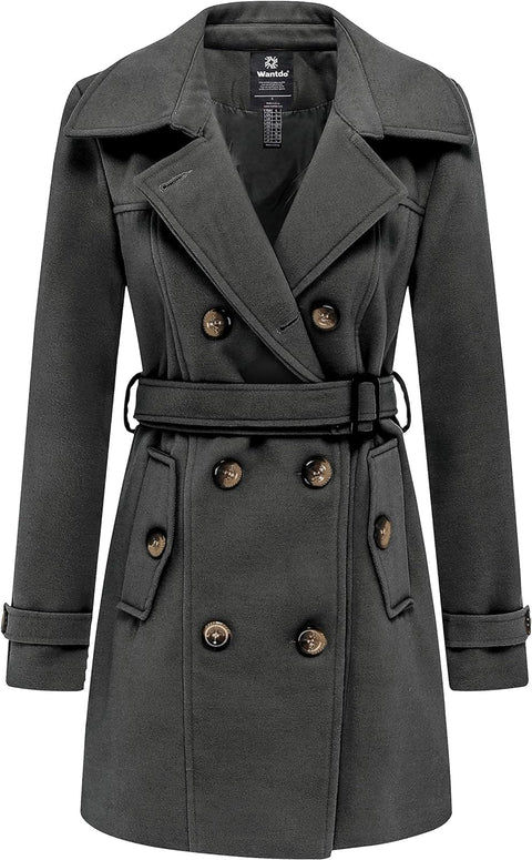 Women'S Double Breasted Warm Coat Elegent Warm Trench Coat Mid-Length Trench Coat Blend Pea Coat Style Breasted Warm Coat