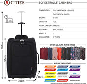 21"/55Cm Carry on Lightweight Travel Cabin Approved Trolley Bag with Wheels Suit Case Hand Luggage with 2 Year Warranty