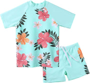 Girls 2PCS Swimsuit Short Sleeve Kids Beachswimming Set Costume for 3-12Years